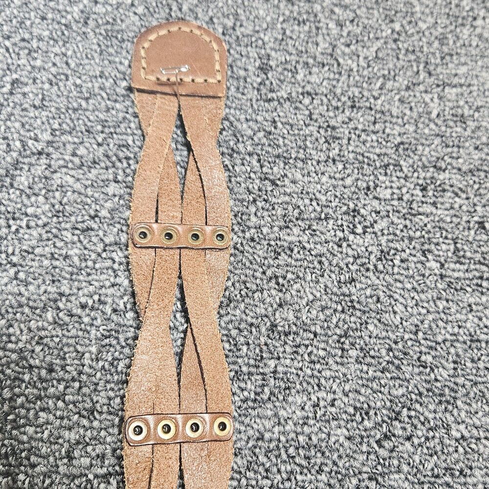 Braided Leather Womens Belt Whiskey Brass Buckle Thick Riveted 35.25"x1.5" - Picture 5 of 7